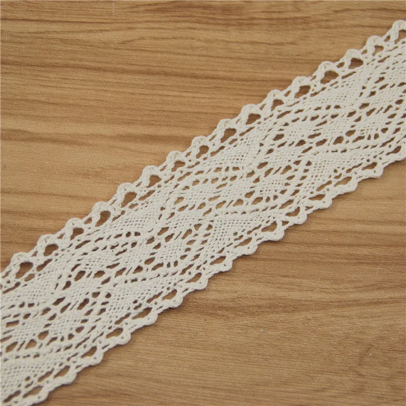 FASMILEY Wholesale 45mm Waving Lace Pattern Cotton Lace Trim Ivory Net Lace Ribbon DIY Lace Fabric Trimmings 50 yards LC030