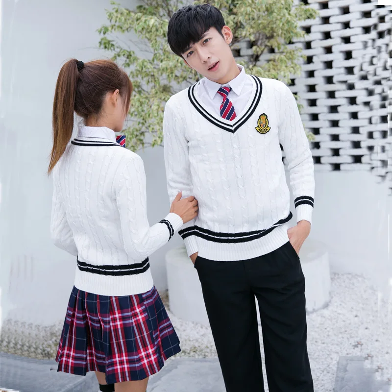 Studenten Schuluniform Teenager Warme Schule Tragen 4 stücke Studenten Uniformen College Kostüm Pullover Plissee Plaid Rock D-0605