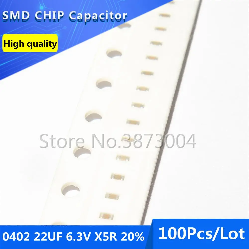 100pcs 0402 22UF 6.3V X5R 20% Thick Film Chip Multilayer Ceramic Capacitor