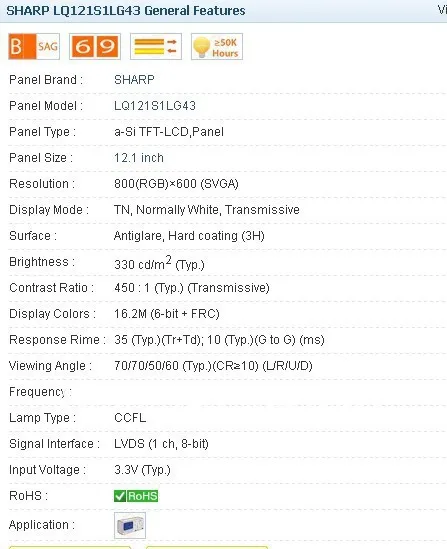 LQ121S1LG43 800*600 12.1 INCH Industrial LCD,A+ Grade in stock, tested before shipment