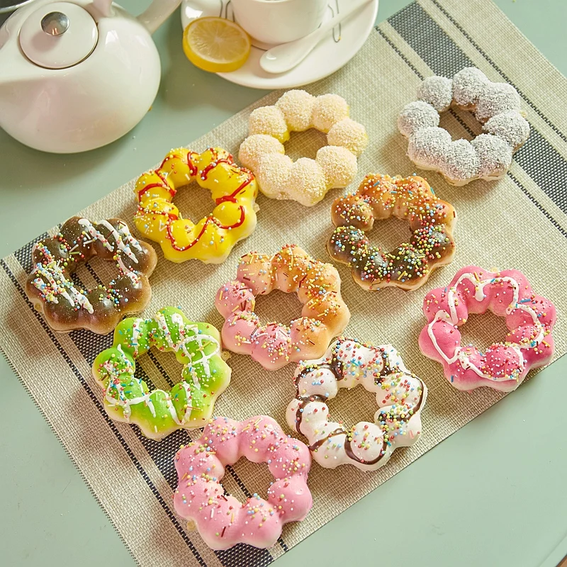 10pcs/set Different Color Simulation Food Donut Cake Model Wedding Party Cake Shop Props Decoration Pretend Play Kitchen Toys