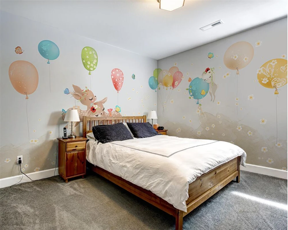 beibehang Custom wallpaper 3D mural Nordic simplicity hand-painted deer love balloon children's house wallpaper papel de parede