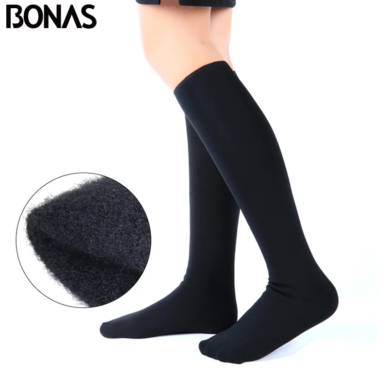 BONAS Women Warm Stockings Plus Size Lower leg Knee Stockings Warm Girls Stockings Winter Long Female Sexy Stocking Knee Socks