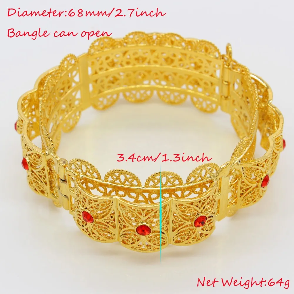 Adixyn Free Box Width 3.4cm Dubai Bangles Women Men Gold Color Cubic Zirconia Bracelets Jewelry African/India/Middle East Style