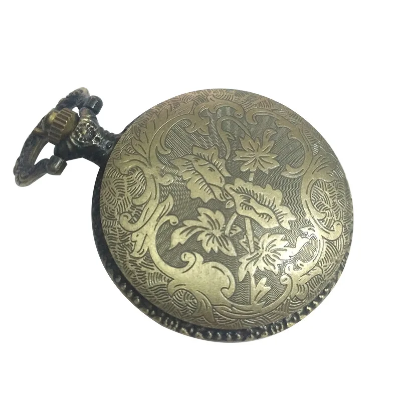 Bronze Vintage Dapeng Wings Classic White Face Quartz Pocket Watch Flip Eagle with Necklace