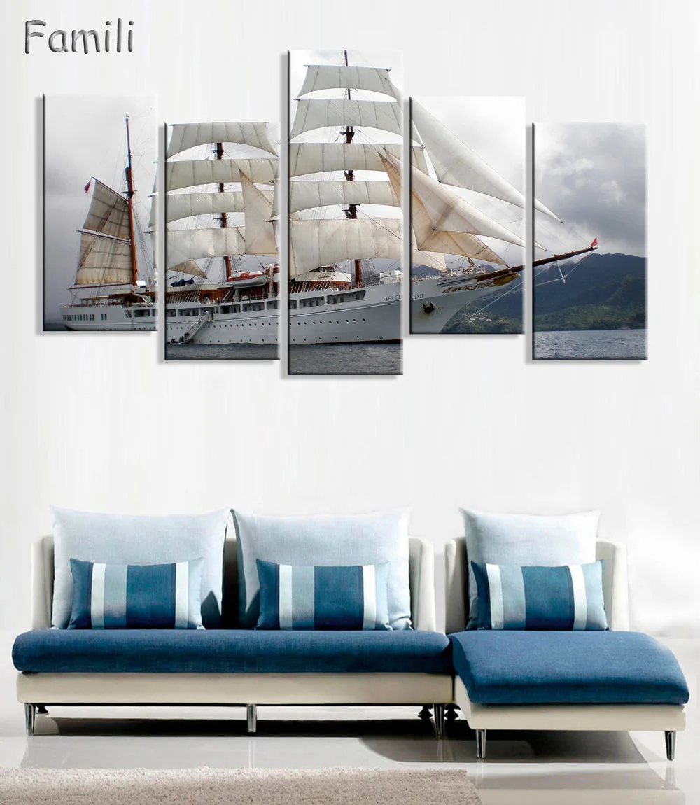 

Mordern Seascape Painting Sailing Boat Oil Picture Wall Art Canvas Prints Cuadros Decoration Modular Painting NO Frame 5Pcs/set