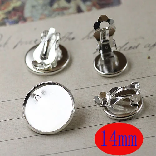 

Free shipping!!! 100pcs 14mm Silver plated Flat Pad Clip On Earring Findings/Round Cabochon Settings Earring Clips