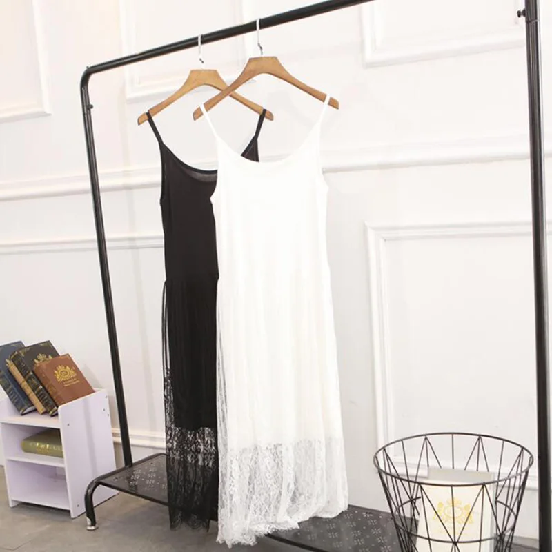 

Spaghetti Strap Dresses Modal Sleeveless Sling Slim Long Women Dress 2022 New Spring Summer Lace Patchwork Vest Dress