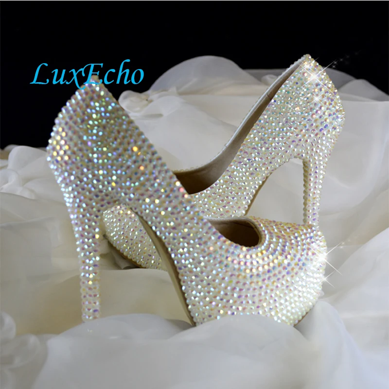 Sparkling rhinestone crystal shoes wedding shoes stunning diamond high-heeled bridal shoes big size 34-43 married shoes