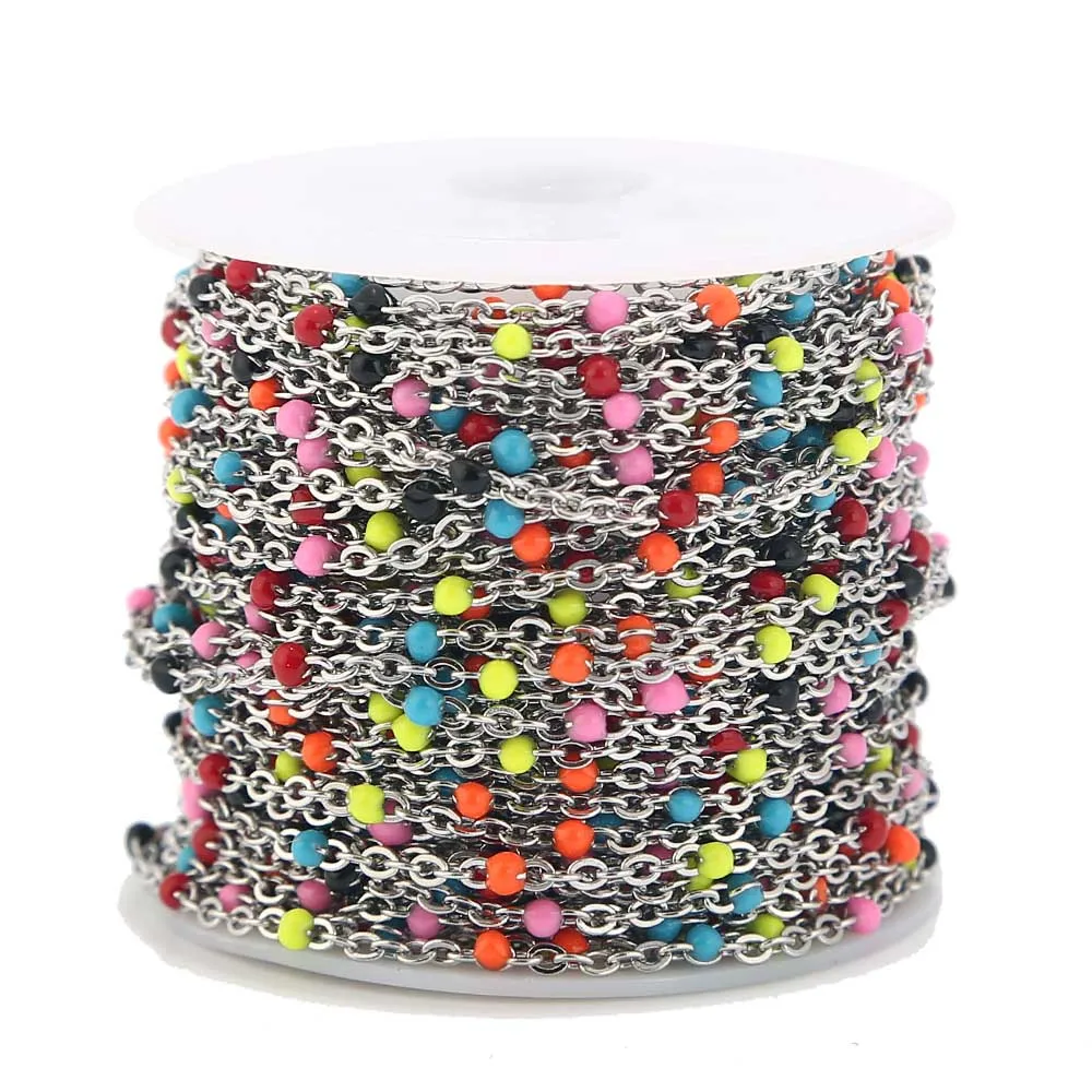 2 mm Breite, 2 m Edelstahlketten für Schmuck, DIY, Emaille, ovale Kugelperlenkette für Damen, Halskette, Armbänder, Fußkettchenherstellung – Detail 3