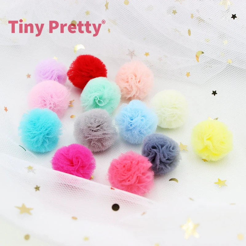 20PCS Pastel Color Puff Mesh Flower Balls Lace Pompoms for DIY Hair Clips, Party Decoration, Embellishment