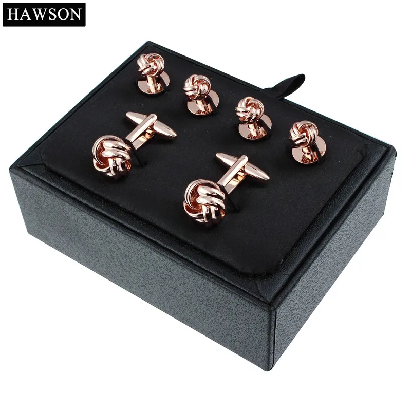 HAWSON Mens Twist Cufflink Stud Set Tuxedo Shirt Jewelry Rose Gold Color Cuff lLinks Button for Mens Wedding Dress