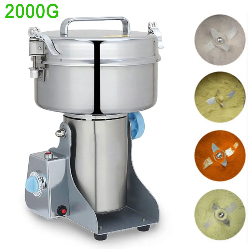 220V/110V Dry Food Grinder 2KG Grains Spices Herb Cereals Coffee Flood Flour Pulverizer Home Rice Medicine Flour Powder Crusher