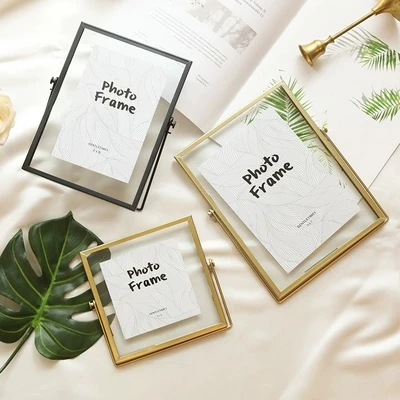 4/6/7 inch Nordic ins geometric metal bracket photo frame gold wrought iron glass photo frame set table wall photo decoration