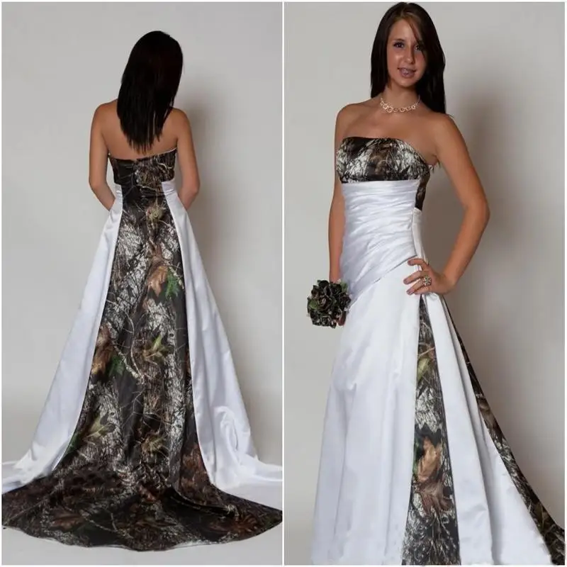 New Arrival Strapless Camo Wedding Dress with Pleats Empire Waist A line Sweep Train Realtree Camouflage 2021 Betra Bridal Gowns