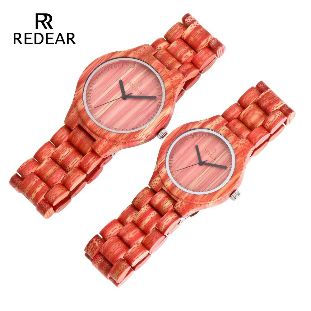 REDEAR OEM 恋人の腕時計赤色の竹木時計女性すべて Natual 竹バレンタインとして男性用クォーツ腕時計ギフト