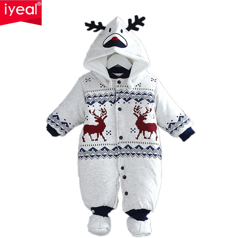 IYEAL Winter Baby Clothing Newborn Christmas Deer Baby Boy Warm Infant Romper Kid Jumpuit Hooded Infant Clothes Outfit