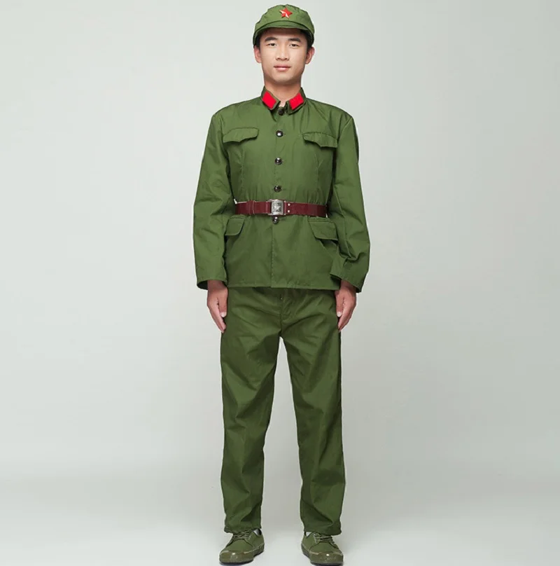 Stage Show Soldier Uniform Red Guard Green Performance Costume Film Television Eight Route Army Hat + Coat + Pants Military Suit