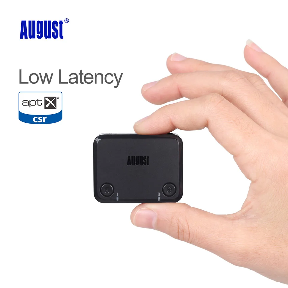 August Optical Bluetooth Transmitter for tv aptX Low Latency Dual Link Wireless Audio Adapter for Headphones / Speakers