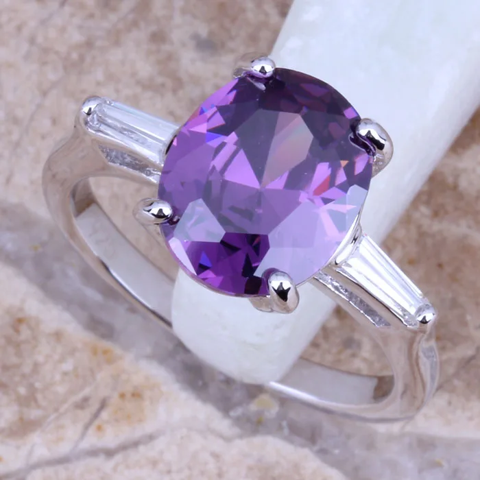 Admirable Purple Cubic Zirconia White CZ Silver Plated  Fashion Ring Size 6 / 7 / 8 / 9 R0065