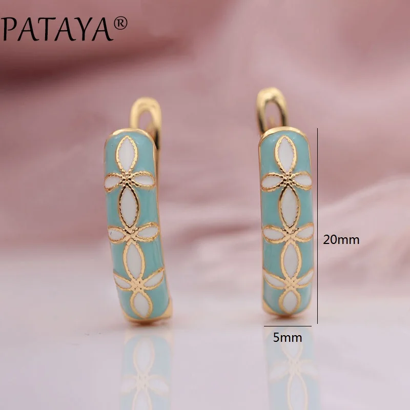 PATAYA New Arrivals 585 Rose Gold Color Draw Oil Painting Color Dangle Earrings Fine Flowers Women Wedding Party Classic Jewelry