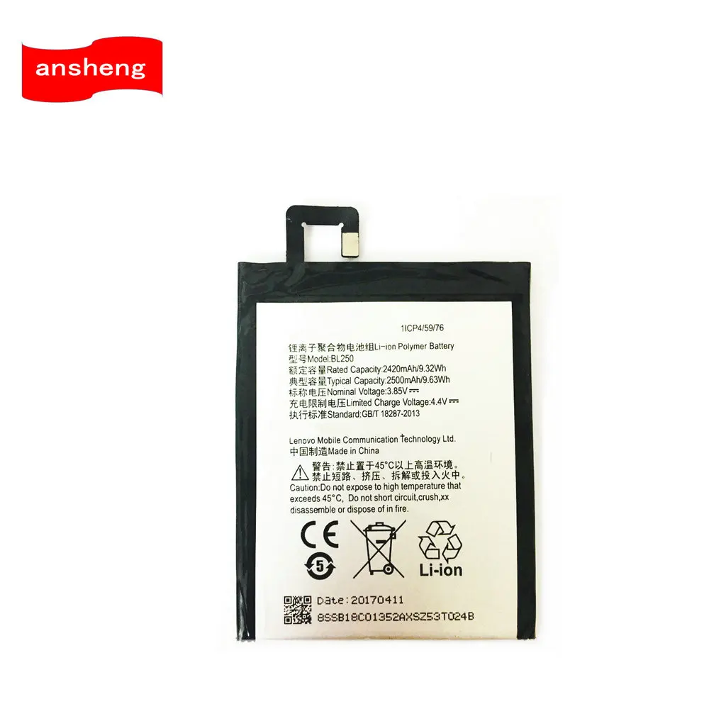 High Quality 2500mAh BL250 Battery For Lenovo VIBE S1 S1C50 S1A40 A40 Smartphone