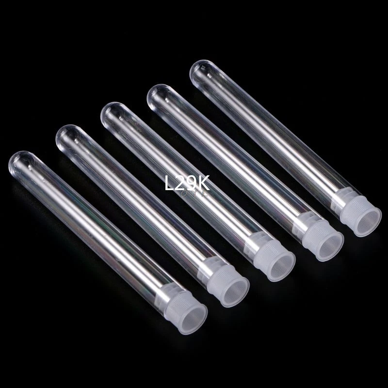 50Pcs/Pack 12x100mm Transparent Laboratory Clear Plastic Test Tubes Vials With Push Caps School Lab Supplies