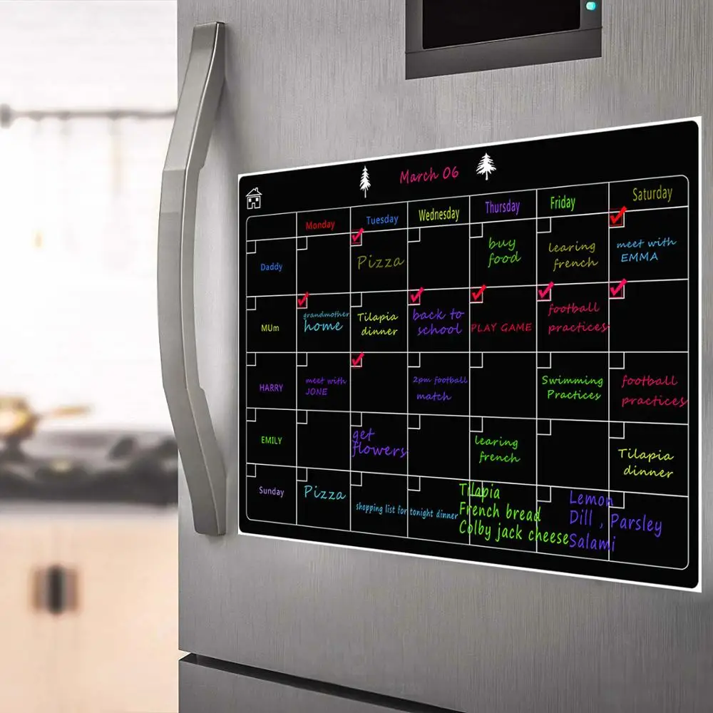Hipapexun-月の冷蔵庫用の磁気ホワイトボード、ドライイレーカレンダーボード、8本のマーカーを備えた黒板