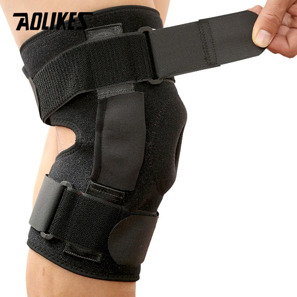 AOLIKES 1PCS Hiking Cycling Knee Support Protector With Removeble Aluminum Plate 4 Straps For Mountaineering Knee Joint Restore