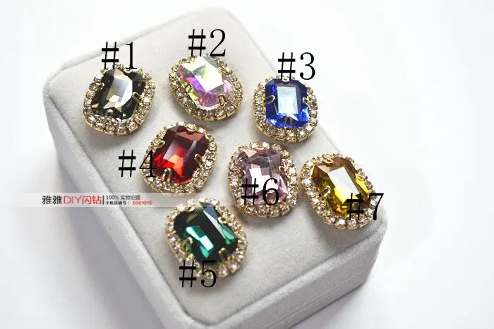 50pcs 20*25mm Brilliant sew on rhinestones with claw rectangular octagonal shape flatback Crystal buckle loose rhinestone