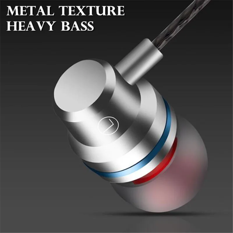 Heavy Bass Earphones With Microphone&Drive-by-wire, Lossless Stereo Metal Sound Sport In-ear Earphone for Mobile Phones MP3 MP4