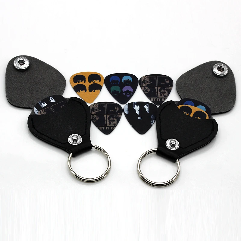 SOACH Hot 1 piece guitar picks case box  purse Black Faux Leather Key Chain Guitar Picks Holder Plectrums Bag Case Key ring