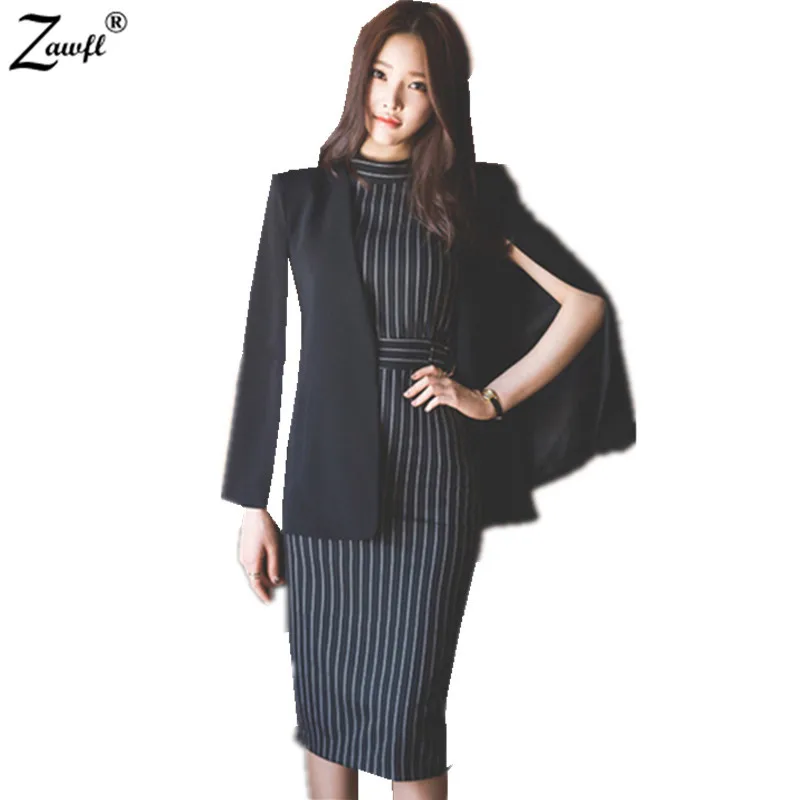 

ZAWFL High Quality 2 Piece Set Office Dress Suit New 2020 Fashion V-neck Sexy Slim Elegant Women Bodycon Pencil Dress Suit