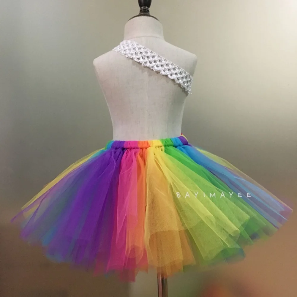 Rainbow Tutu Skirts Baby Girls Tulle Skirts Ballet Dance Pettiskirt Tutus with Polka Dots Bow and Headband Set Kids Party Skirts