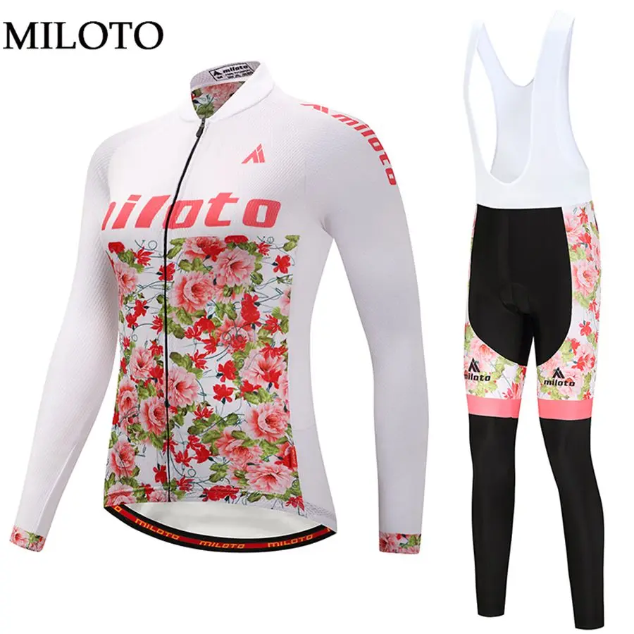 Miloto Long Sleeve Cycling Jersey Women MTB Bike Flower Shirt cycling clothing maillot ciclismo roupa ciclismo Cycling set