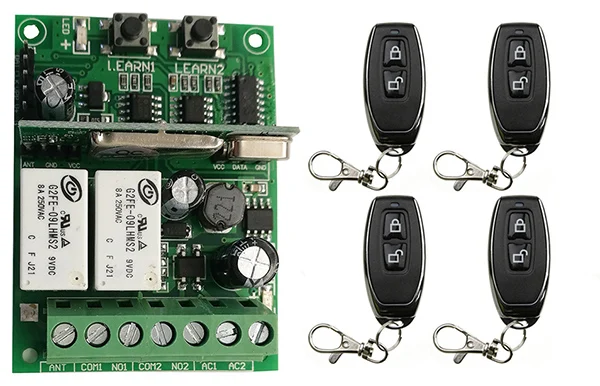 

Individual learning code DC9V 12V 24V 10A 2CH RF Wireless Remote Control Switch Receiver With metal Transmitter/ Garage Door