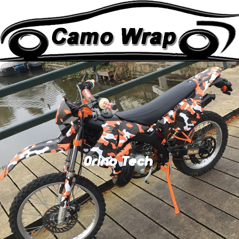 Orange Black Spot Camouflage Vinyl Wrap Sticker Bike Motorcycle Truck Car Film Wrapping Decal With Air Bubble Free