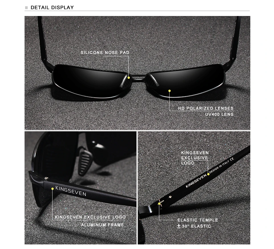 KINGSEVEN Vintage Retro Marken-Designer Polarisierte Sonnenbrille für Herren, Quadratische Klassische Herren-Sonnenbrille UV400 N7088 – Detail 3
