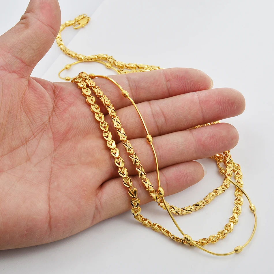 Anniyo Gold Color Chain Necklaces for Women Girls Dubai Africa Party Jewelry Arab Ethiopian Bead Chain Jewellery  #066304