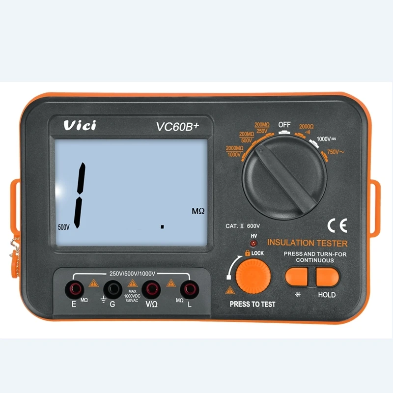 VICI Digital Insulation Resistance Tester 0.1~2000m VC60B+ MegOhm Meter 250V 500V 1000V High Voltage Short Circuit Input Alarm