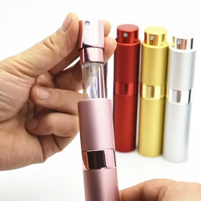 10ml Twist Mini Travel Portable Aluminum Refillable Spray Perfume Bottle Empty Containers With Atomizer LX3023