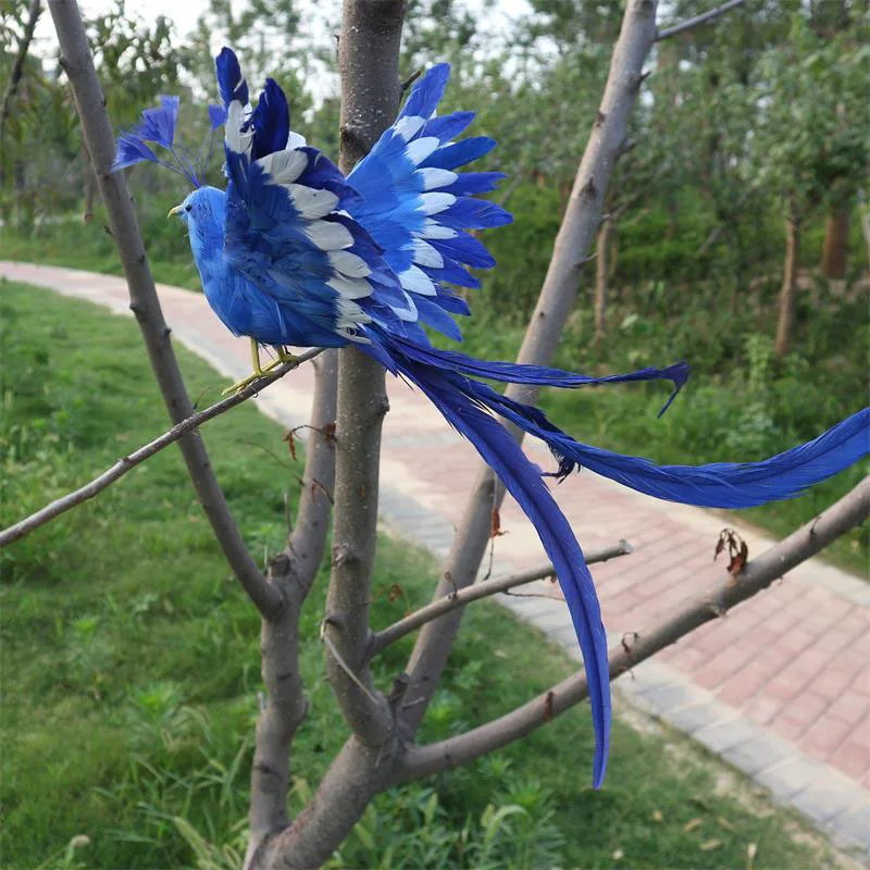 plastic foam& feathers artificial bird blue feathers Phoenix bird model large 40x30cm spreading wings bird,garden decoration w33