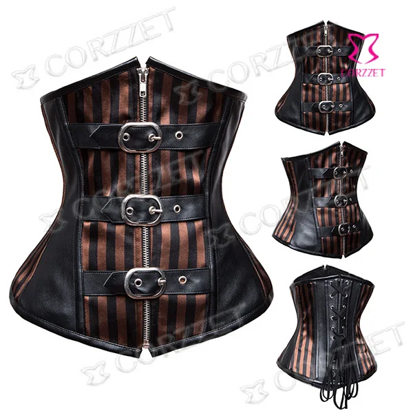 

Black Leather&Satin Steel Boned Waist Trainer Corsets And Bustiers Women Corset Underbust Steampunk Corselet Sexy Waist Cincher