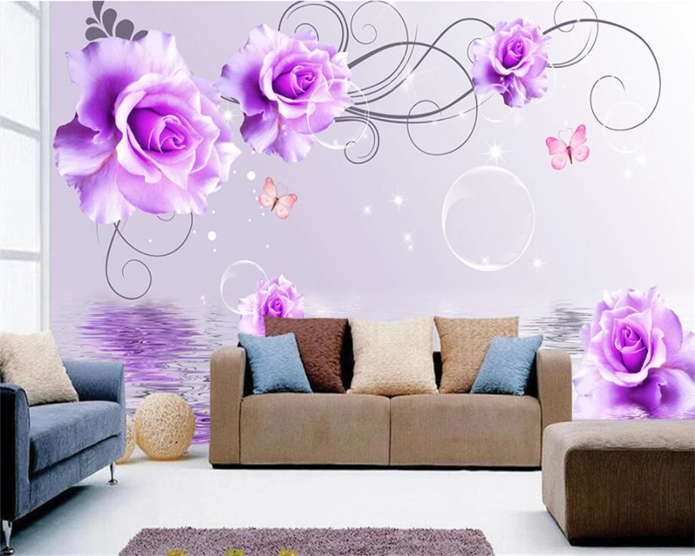 

Beibehang Custom Wallpaper House Decorative Mural Purple Rose Fashion Romantic Floral TV Wall Background wall mural 3d wallpaper