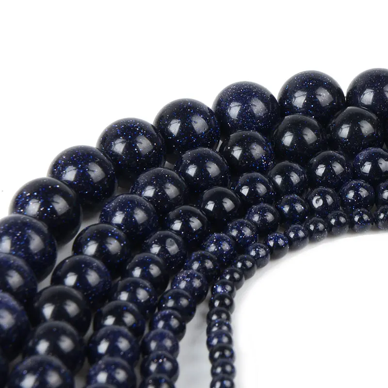 Chanfar 4 6 8 10 12mm Natural Gold Color Sand Stone Beads Loose Dark Blue Sand stone Round Beads for DIY Jewelry