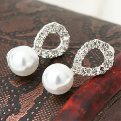 Full Crystal Pearl Water Droplets Stud Earrings for Women Wedding Jewelry Boucles d'oreilles Pendientes Valentine's Day Gift