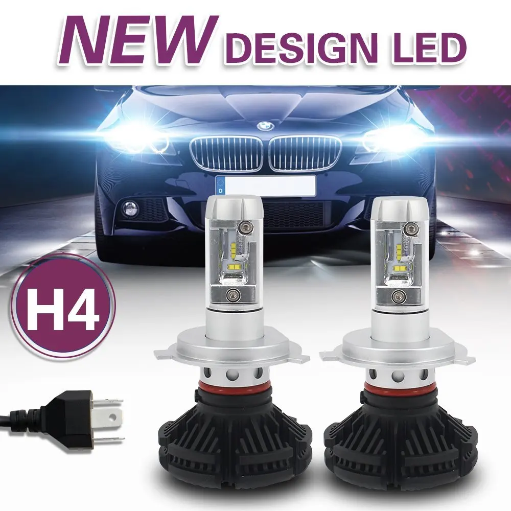 Pair X3 H4 9003 with Advanced Flip Chip Car Front Headlights Conversion kit, 55W 1200LM White Lamp for Hi/Lo Beam/DRL/ Light