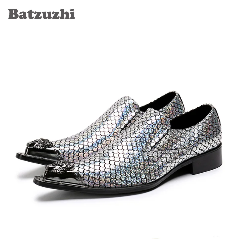 

Batzuzhi Italy Style Men Shoes Party Shinny Glitter Wedding Shoes Men Leather Men Dress Shoes Pointed Metal Toe Zapatos Hombre