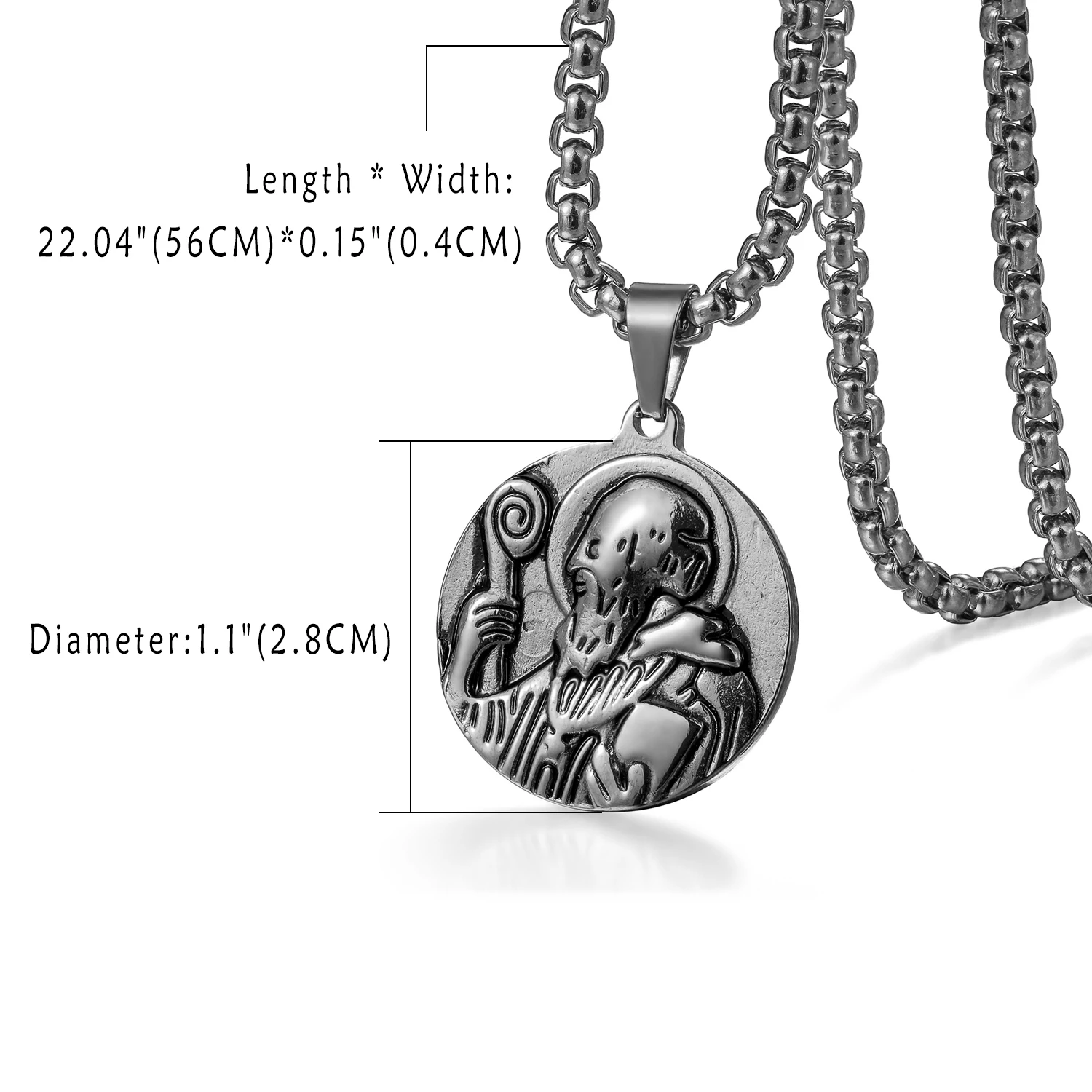 BONISKISS Men's Saint St Benedict Medal Against Evil Necklaces Religious Exorcism Stainless Steel Crucifix Pendant Jesus Jewelry