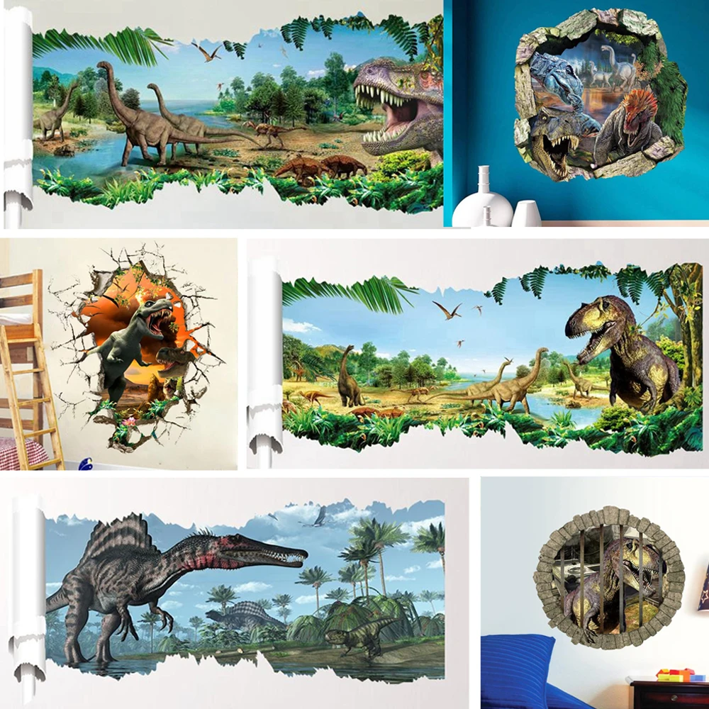 3d Dinosaurier Wand Aufkleber Hause Dekoration Cartoon Wohnzimmer Jurassic Zeitraum Tiere Drucken Aufkleber Wandbild Kunst Poster Peel & Stick